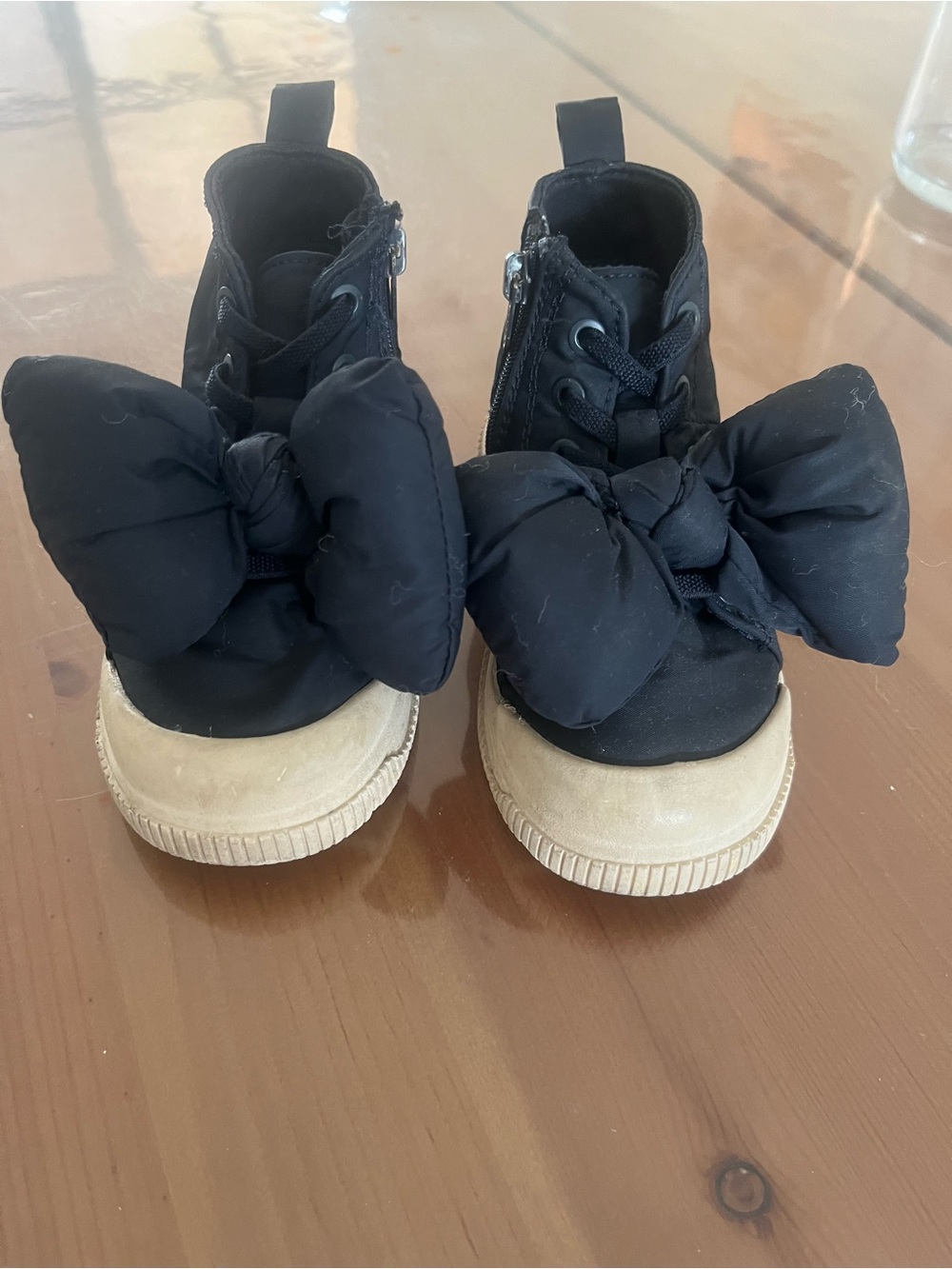 Zara Black High-Top Sneakers with Large Bow and Cream Sole
